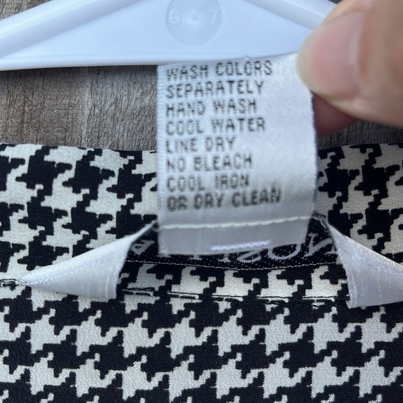 90s Y2K 100% silk top houndstooth Allison Taylor blouse black white size medium - Picture 9 of 11